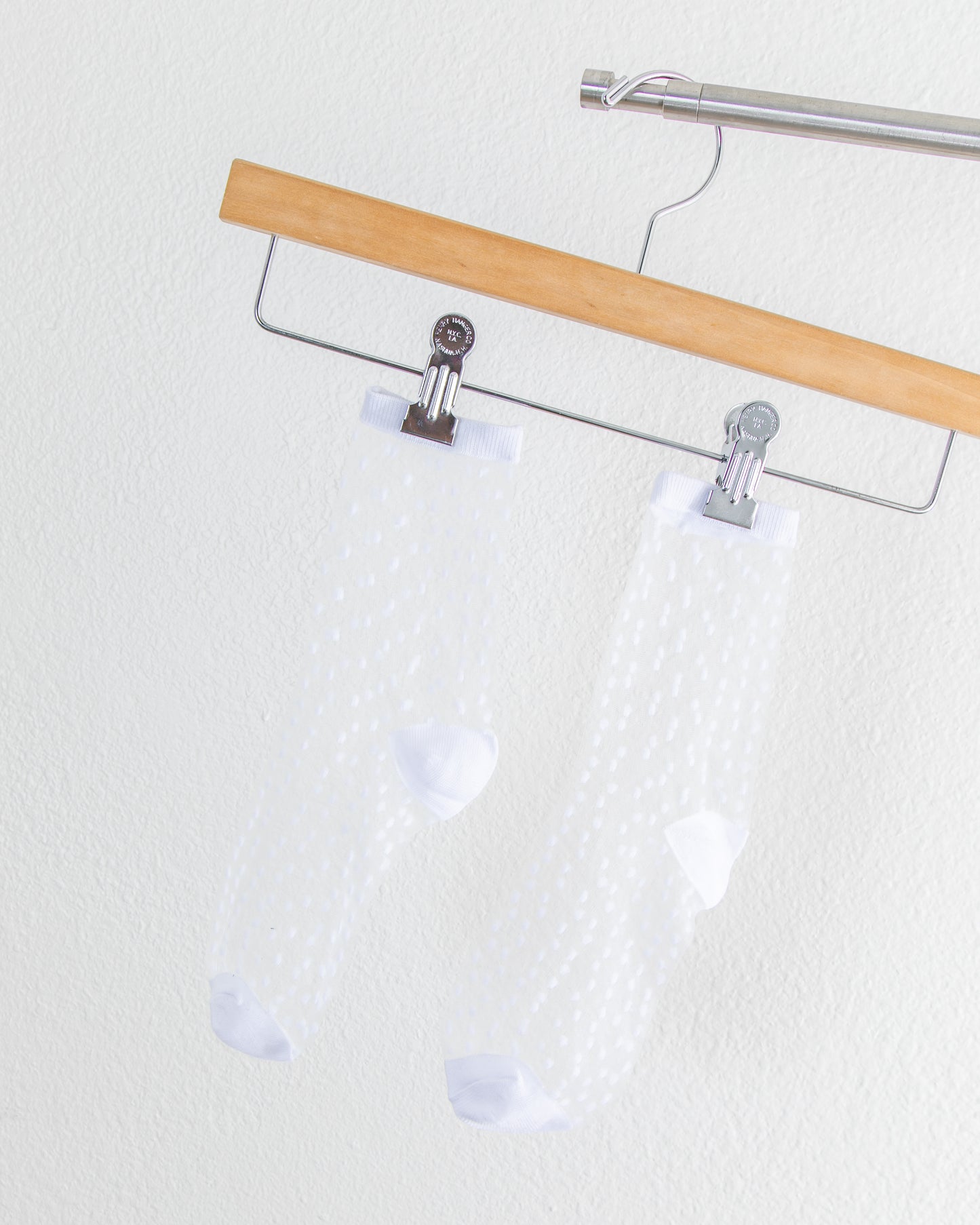 CHRISTINE GARCIA Sheer Polka Dot Mid Crew Socks in White