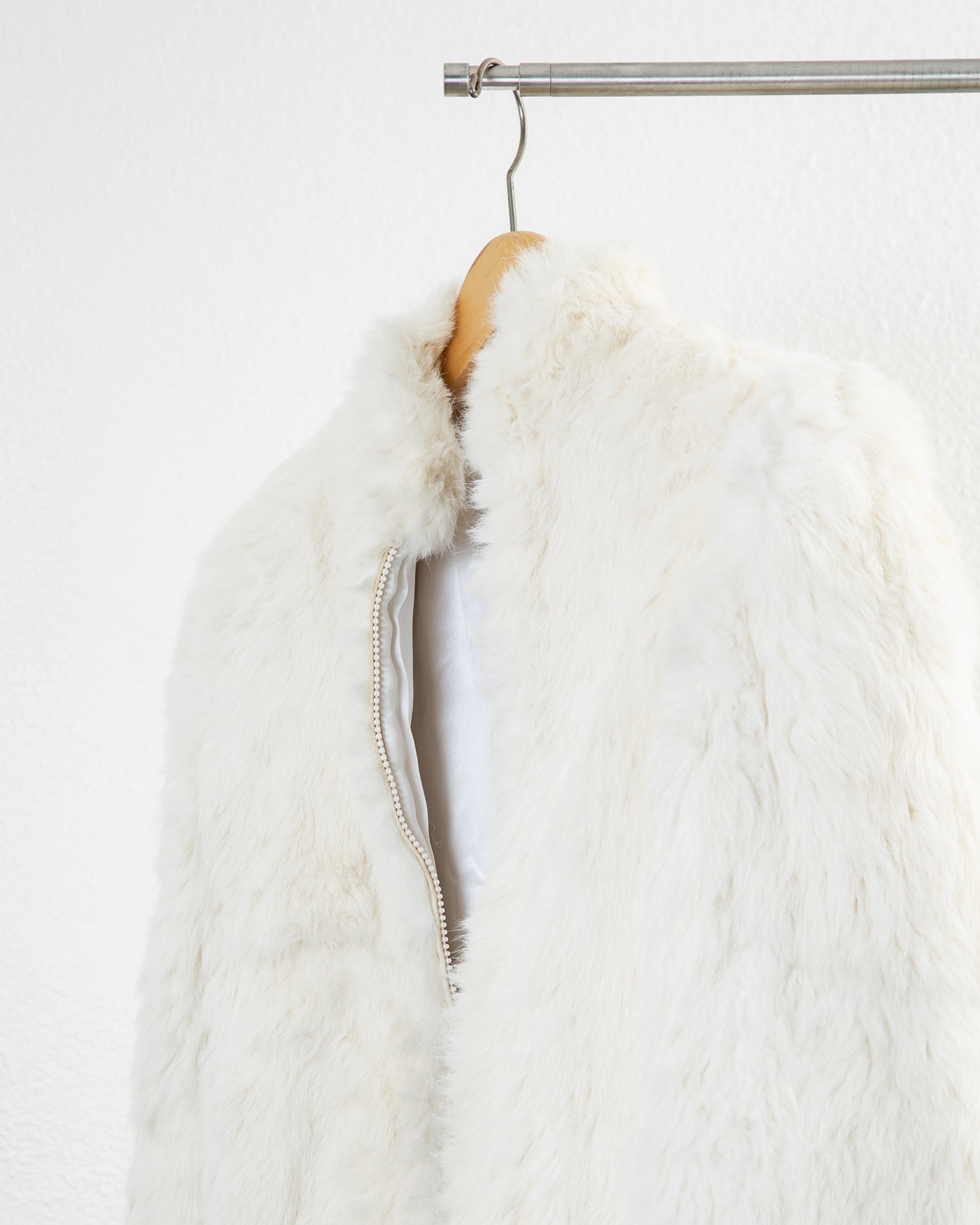 PRINCESS CARAVELLE Cropped Rabbit Fur Coat in Cream