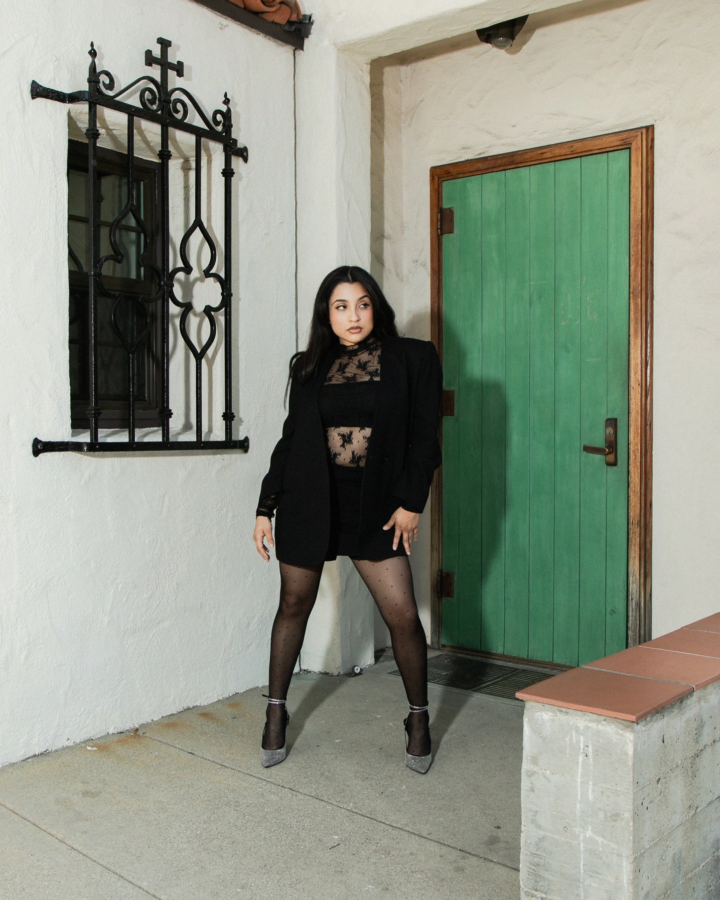 AMEN WARDY Oversized Structured 'Balenciaga-ish" Wool Blazer with Shoulder Pads and Rose Trim in Black