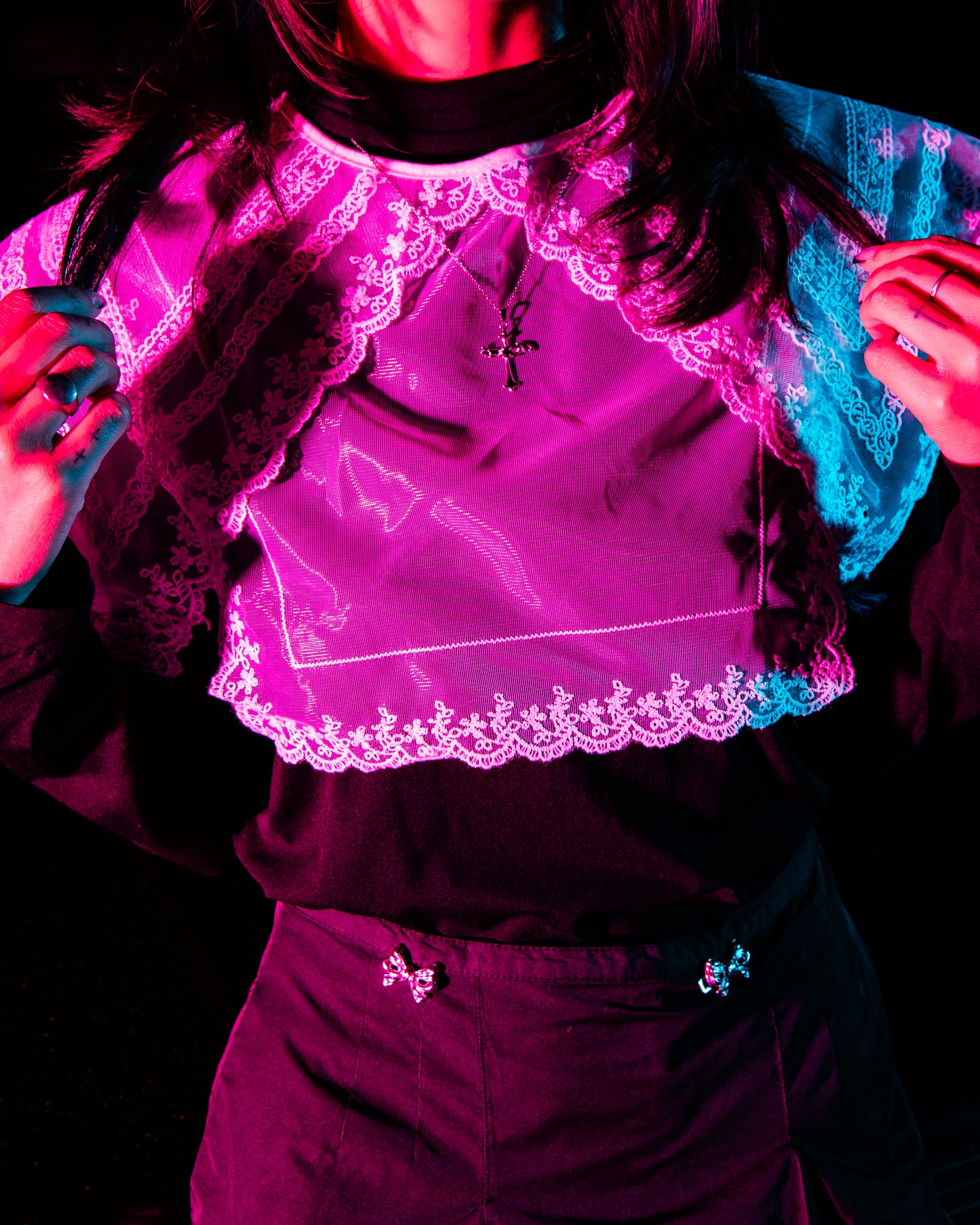 ST. JOHN Sheer Turtleneck in Black