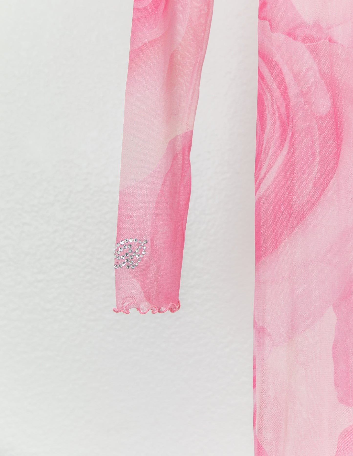 BLUMARINE Rose Print Long Sleeve with Ruffles Sheer Dress in Pink SZ 6