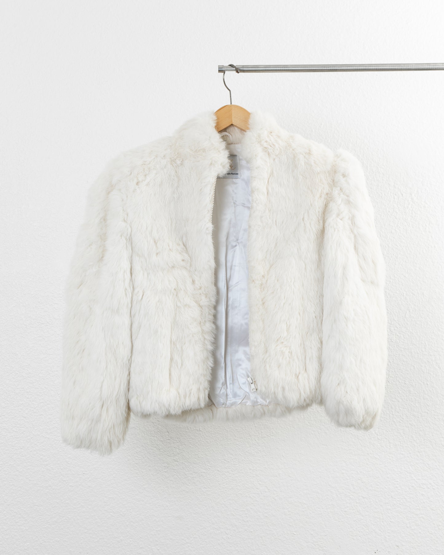 PRINCESS CARAVELLE Cropped Rabbit Fur Coat in Cream