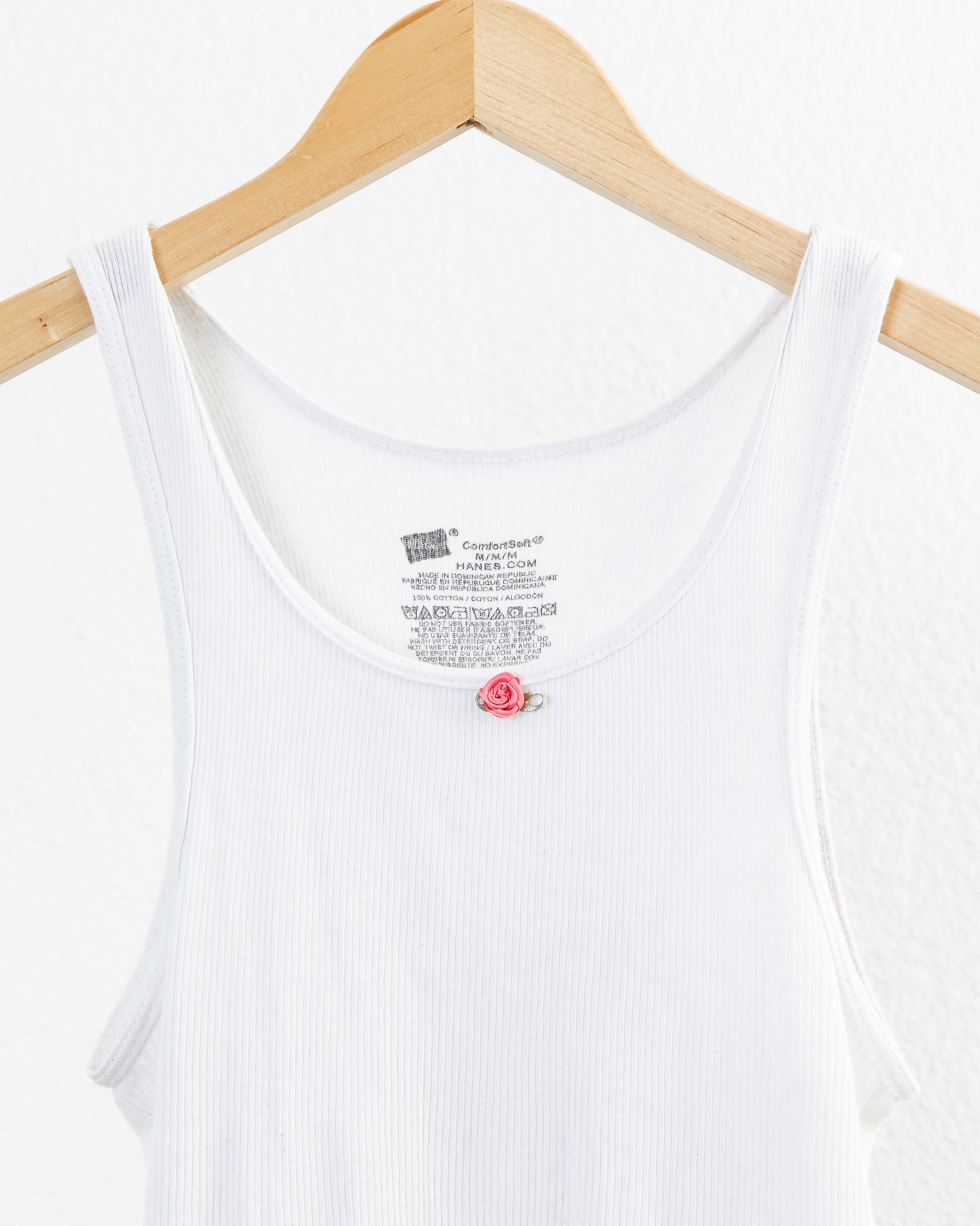 HANE'S Cotton Tank with Rose Trim in White