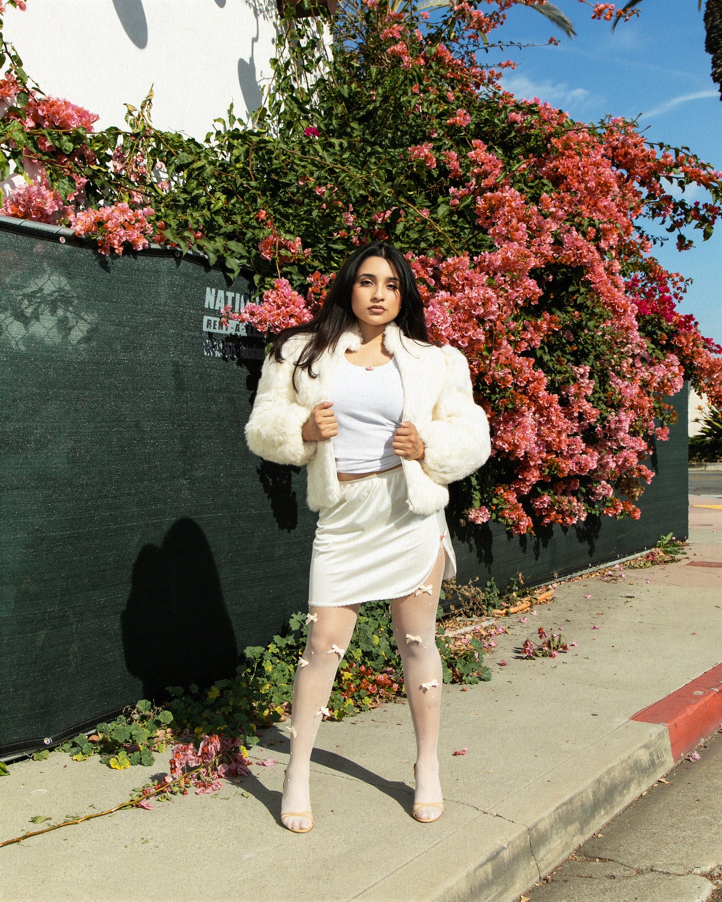 PRINCESS CARAVELLE Cropped Rabbit Fur Coat in Cream