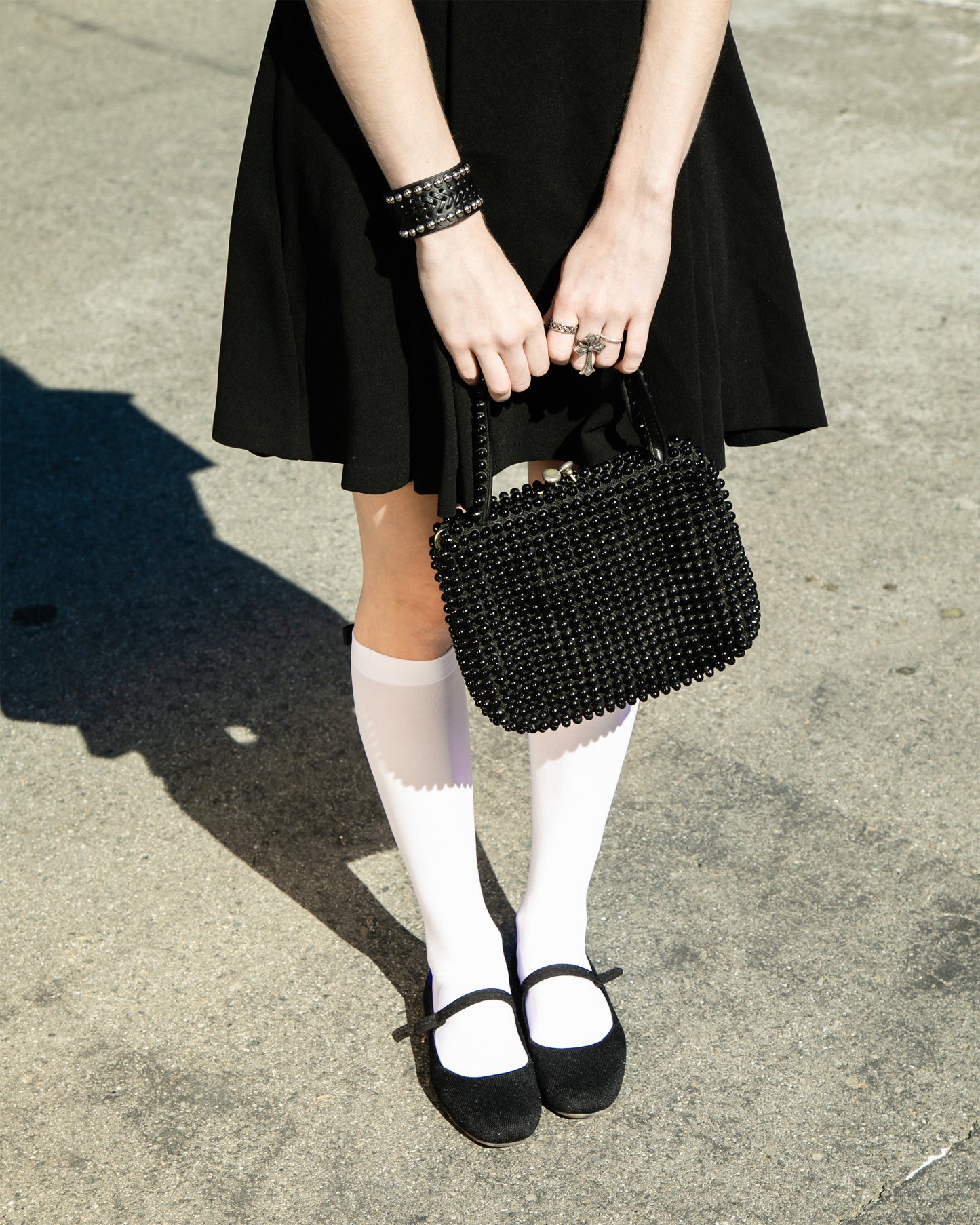 CHRISTINE GARCIA Vintage Studded Hand Bag in Black